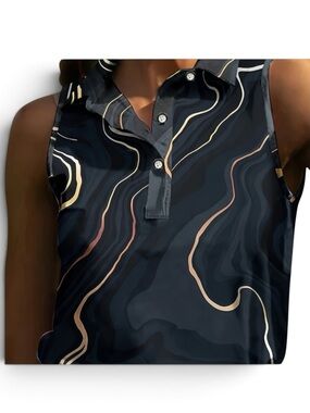 Acegolfs Navy Swirl 1/4 Button Sleeveless Golf Shirt Size XL